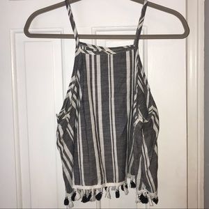 Grey & White Stripped Halter Tank Top